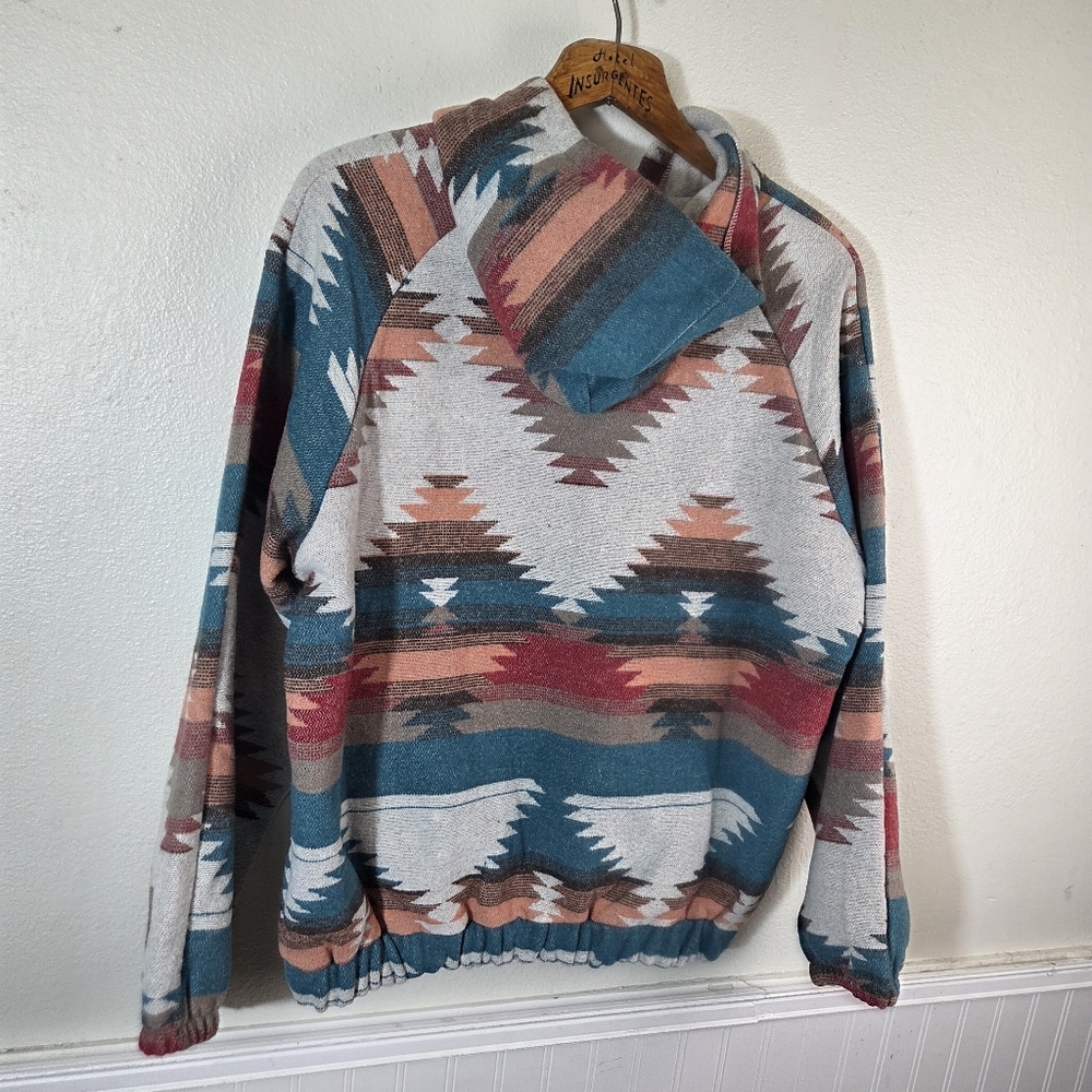 Southwestern Aztec Hoodie L Quarter Zip Pullover Tribal Boho - Picture 4 of 12